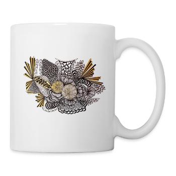 Goldene Blüten Ornamente Kontrast - Tasse - Weiß - Rechts