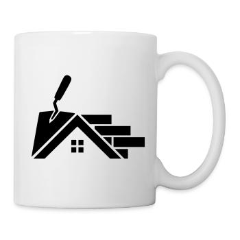 Logo Maurer avec contour de maison, truelle et briques - Mug blanc - blanc - Droite