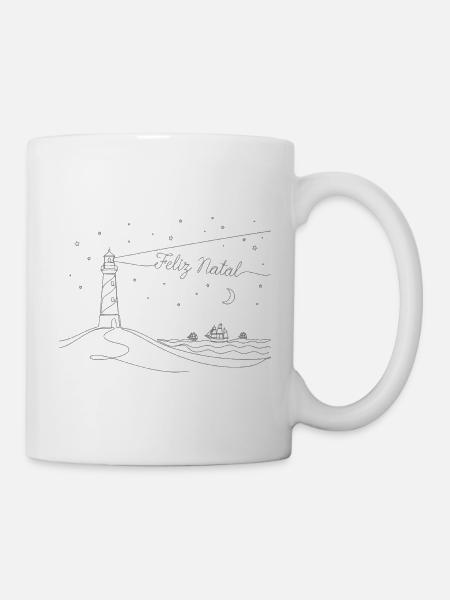 feliz natal, Weihnachtsstimmung, Leuchtturm, Meer - Tasse - Weiß