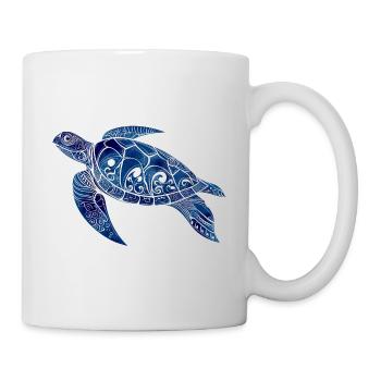 Tribal Schildkröte Blau – Ozean Design - Tasse - Weiß - Rechts