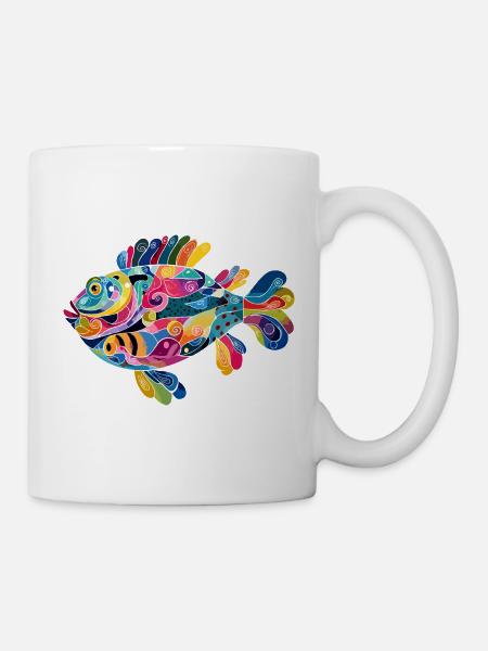 Bunter Abstractfisch Spiralen - Tasse - Weiß