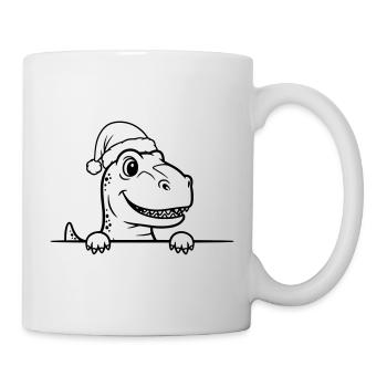 Lustiger Weihnachts-Dino Line Art - Tasse - Weiß - Rechts