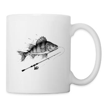 Flussbarsch Barsch Rute Angeln Ink Vektor - Tasse - Weiß - Rechts