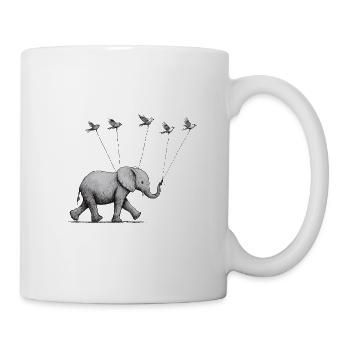 Little Elephant with Birds – Delicate Illustration - Mug - white - Right