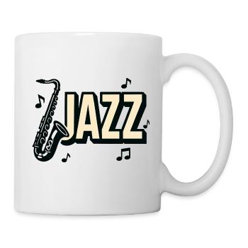 Typografie, Jazz, Saxophon, Musiknoten - Tasse - Weiß - Rechts