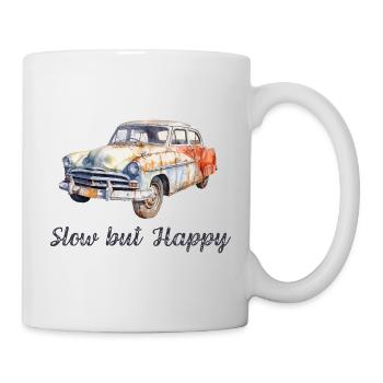 Langsames, aber glückliches Vintage-Retro-Aquarellauto - Tasse - Weiß - Rechts