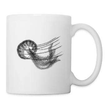 Ocean Mystery – Black & White Jellyfish Art - Mug - white - Right
