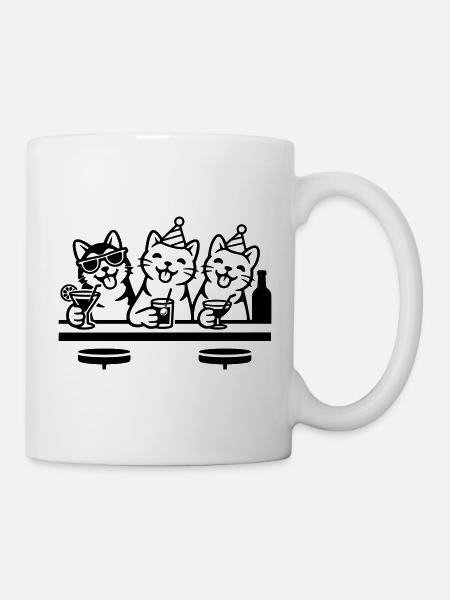 Party Katzen Kater Bar Trinken - Tasse - Weiß
