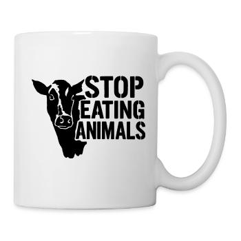 Stops animal suffering: No meat - Mug - white - Right