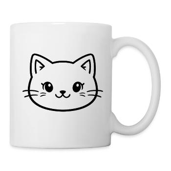 Cute Cat Head Outline – Minimal Line Art - Mug - white - Right