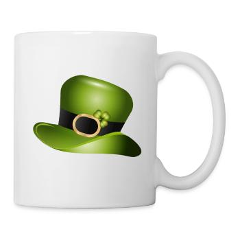 Green Top Hat with Shamrock – St Patrick - Mug - white - Right