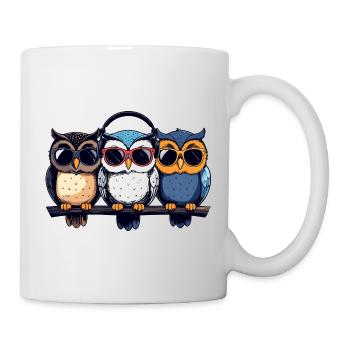 Trio des Trois Chouettes Cool avec lunettes de soleil casque - Mug blanc - blanc - Droite