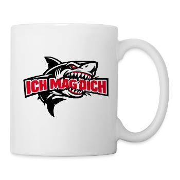 Böser Hai mit roter Schrift Ich mag dich - Tasse - Weiß - Rechts