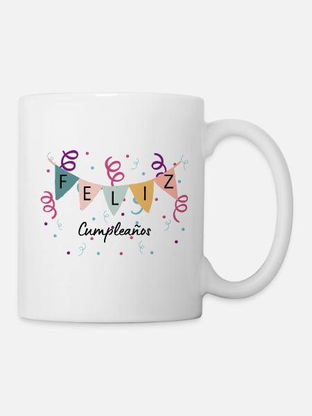 Feierlaune mit Wimpelkette - Felix Cumpleanos  - Tasse - Weiß