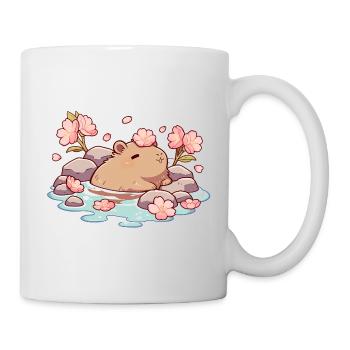 Onsen Capybara mignon – Design Kawaii de la Fleur de Cerisier - Mug blanc - blanc - Droite