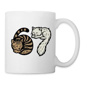 Schlafende 'Six Seven'-Katzen - Tasse - Weiß - Rechts