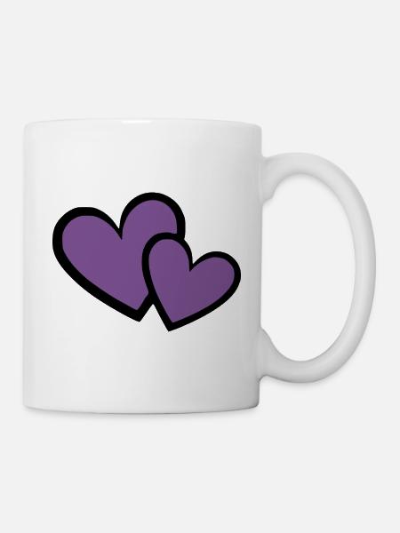 2 violette Herzen Herz violett Herzmuster - Tasse - Weiß