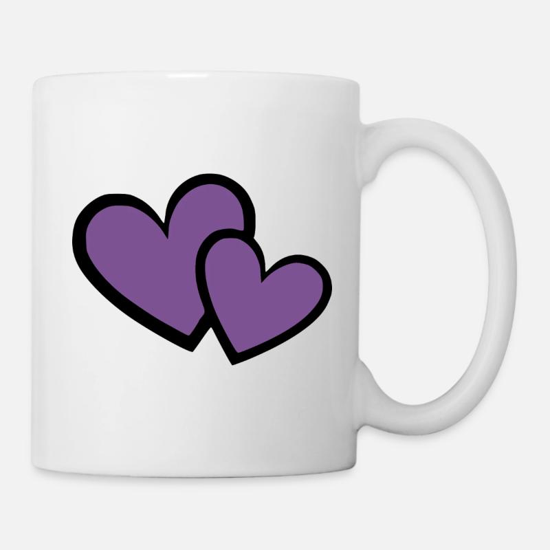 2 violette Herzen Herz violett Herzmuster - Tasse - Weiß