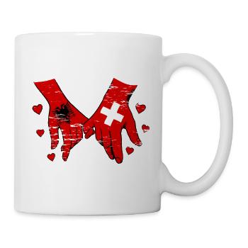 Drapeau de l’Albanie et de la Suisse se tenant la main utilisé - Mug blanc - blanc - Droite