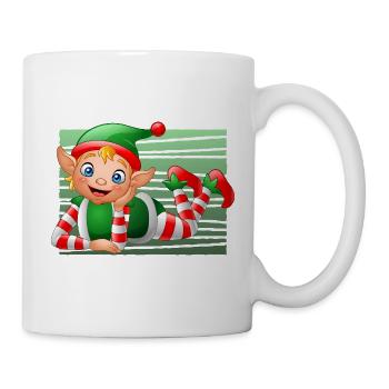 Cute Christmas Elf Character Green Holiday Art - Tasse - Weiß - Rechts