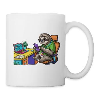 Fauler Büro-Sloth mit Laptop und Smartphone - Tasse - Weiß - Rechts