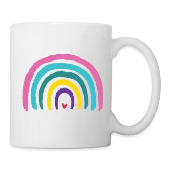 Regenbogen mit Herz Farben der 90er  - Tasse - Weiß - Rechts
