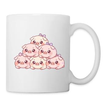 Kuschelige Schweinchen-Pyramide - Tasse - Weiß - Rechts