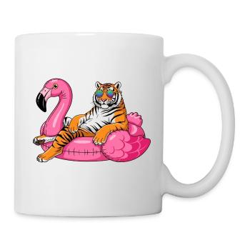 Cool Tiger auf Flamingo-Boje – Sommer-Rig-Design - Tasse - Weiß - Rechts
