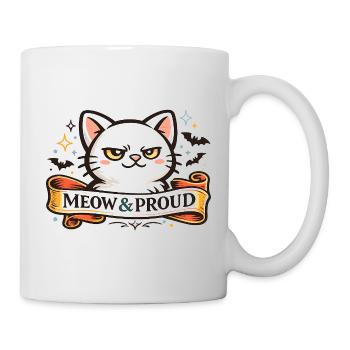 Meow & Proud Katze im Halloween Tattoo-Stil - Tasse - Weiß - Rechts