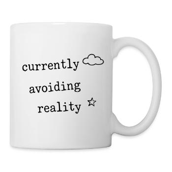Derzeit vermeide ich das Reality-Witz-Shirt - Tasse - Weiß - Rechts