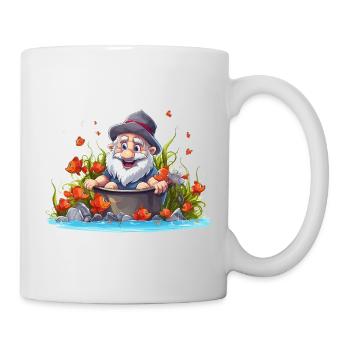 Gnom im Badetopf am Teich - Tasse - Weiß - Rechts