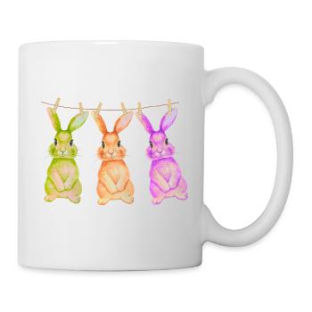Hase T-Shirt süß Wäscheleine Osterdesign Geschenk - Tasse - Weiß - Rechts