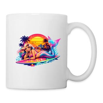 Mermaid Surfboard Retro Sunset Tropical Vibes - Mug - white - Right
