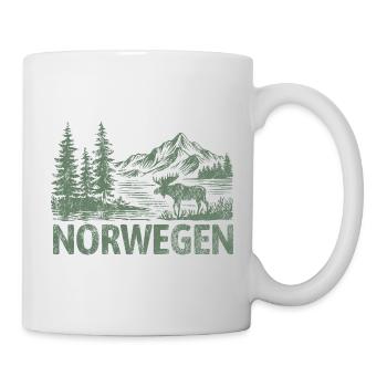 Norwegen Waldlandschaft mit Bergen, See und Elch - Tasse - Weiß - Rechts