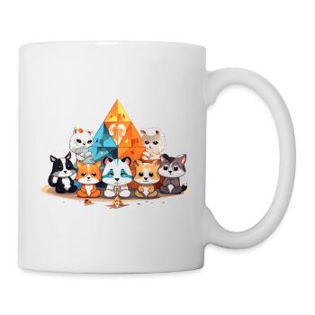 Katzen vor bunten Kristallpyramiden - Tasse - Weiß - Rechts