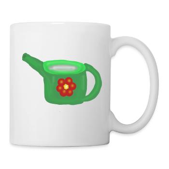 Grüne Gießkanne mit roter Blume - Tasse - Weiß - Rechts