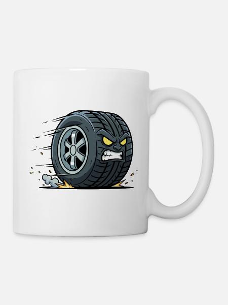 Rasender Reifen mit wütendem Blick - Tasse - Weiß