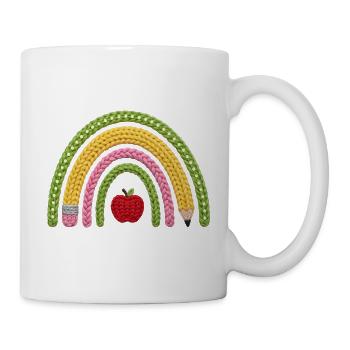 Regenbogen für Schulkind (Faux Yarn Strickmuster) - Tasse - Weiß - Rechts