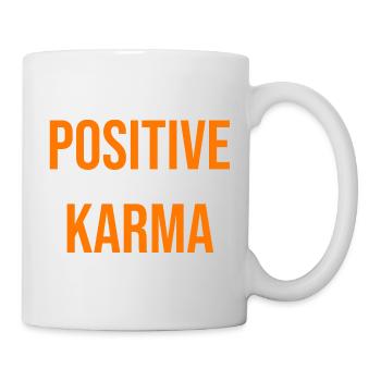 Positive Karma Typografie in Orange - Tasse - Weiß - Rechts