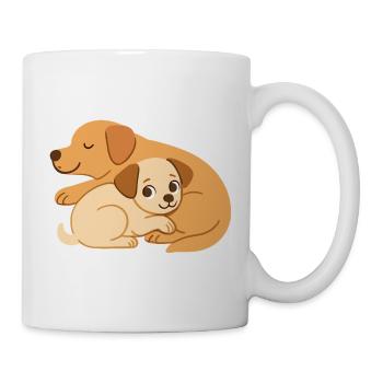 Les chiens mignons se câlinent : petit et grand chien - Mug blanc - blanc - Droite