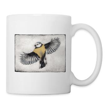 Vogel im Flug - handgeschnitzte Druckvorlage - Tasse - Weiß - Rechts