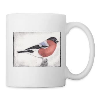 Bird colorfully colored - print template hand carved - Mug - white - Right
