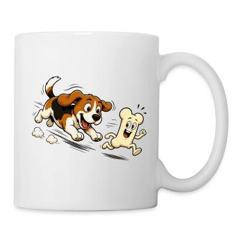 Dog Chasing Running Bone Comic Motif - Mug - white - Right