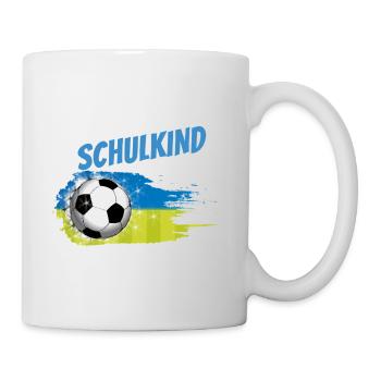 Schulkind 2026 Fußball Blau-Grün Splash - Tasse - Weiß - Rechts