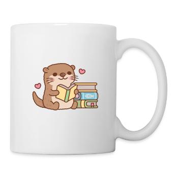 Cute River Otter Loves Reading Books - Mug - white - Right