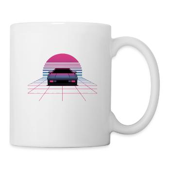 Outrun Car Sunset Synthwave 80s Grid - Mug - white - Right