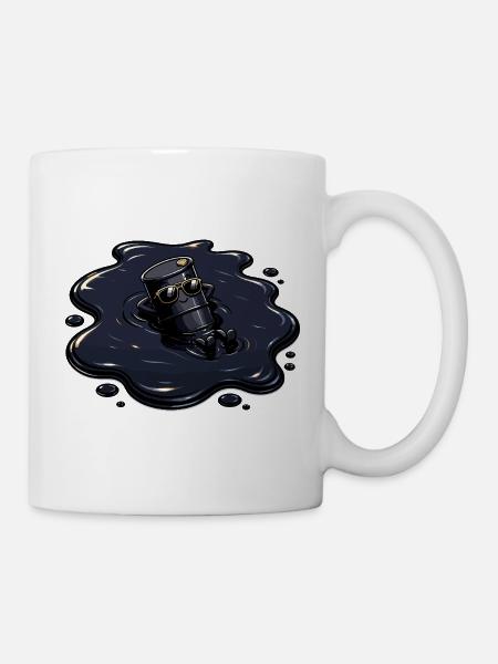 Ölfass in Öl Pfütze mit Sonnenbrille - Tasse - Weiß
