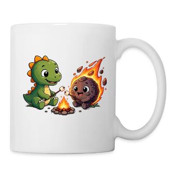Kleiner Dino am Lagerfeuer - Tasse - Weiß - Rechts