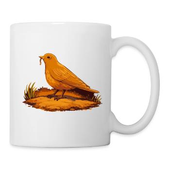 Oiseau orange avec un ver au sol - Mug blanc - blanc - Droite