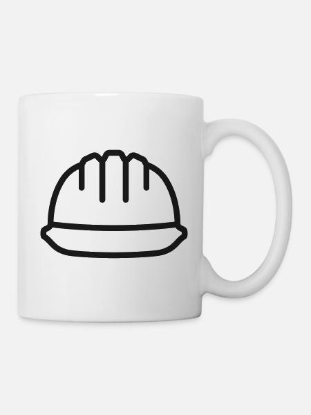 Hardhat-Linienzeichnung – Minimal Construction Icon - Tasse - Weiß
